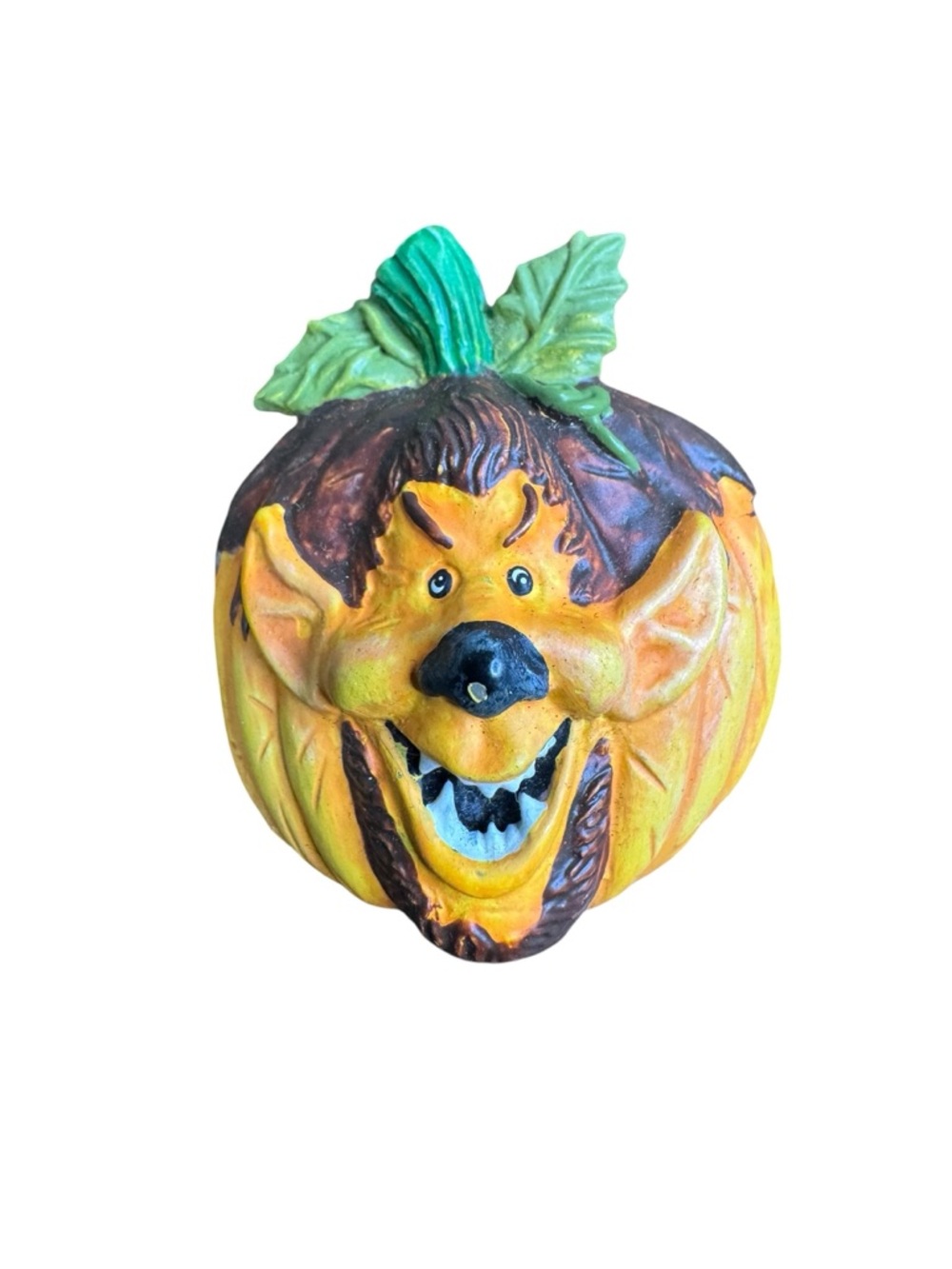 Vintage Yellow Green Pumpkin Werewolf Face Pin